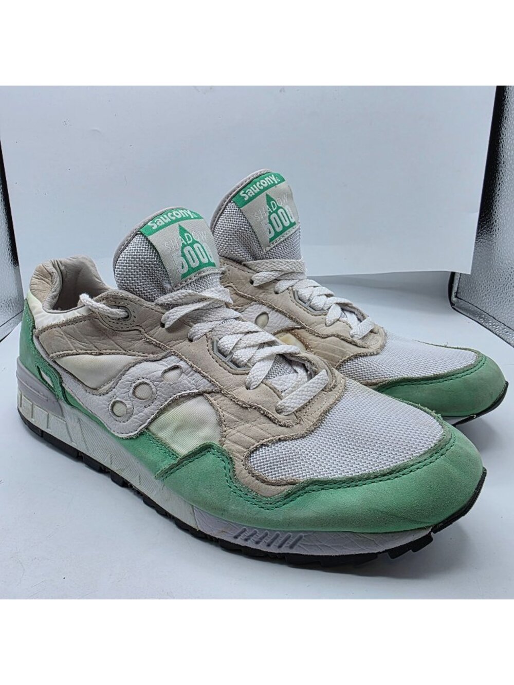 Saucony Shadow 5000 Mens Size 12 White Green Sneakers Casual Running Shoes